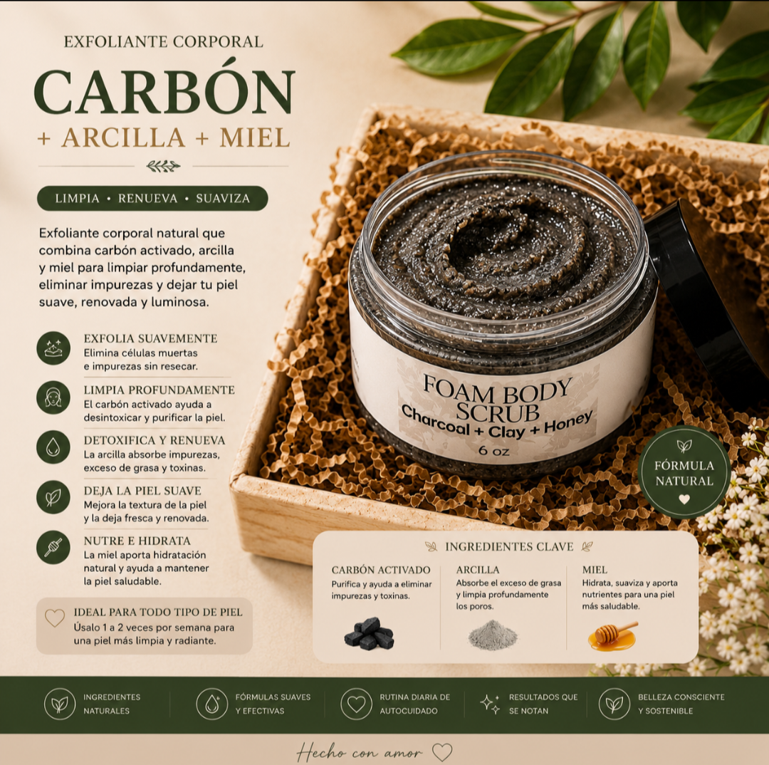 FOAMING BODY SCRUN CHARCOAL, CLAY Y MIEL