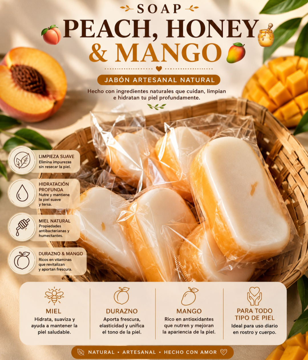 JABON DE PEACH, HONEY Y MANGO